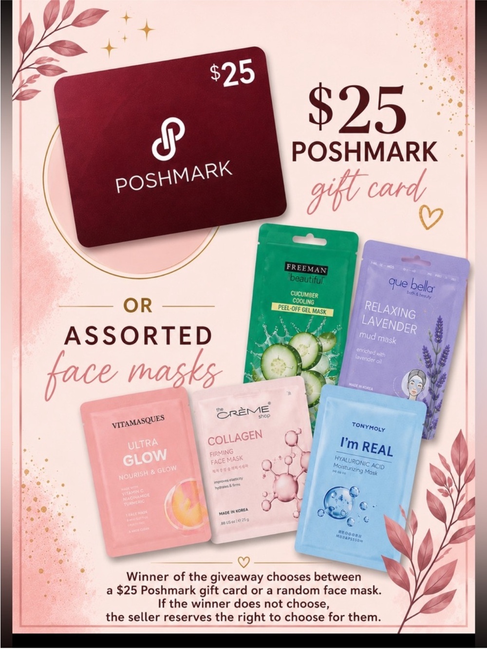 Giveaway $25 Poshmark Gift card or a face mask of my choosing